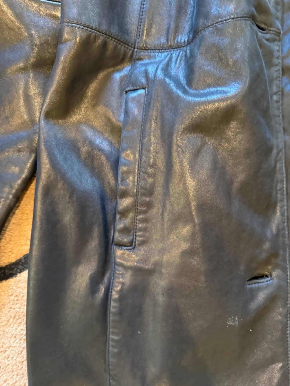 Black Leather Alfani coat, soft calf leather in a knee length Womens Med - Picture 2 of 7